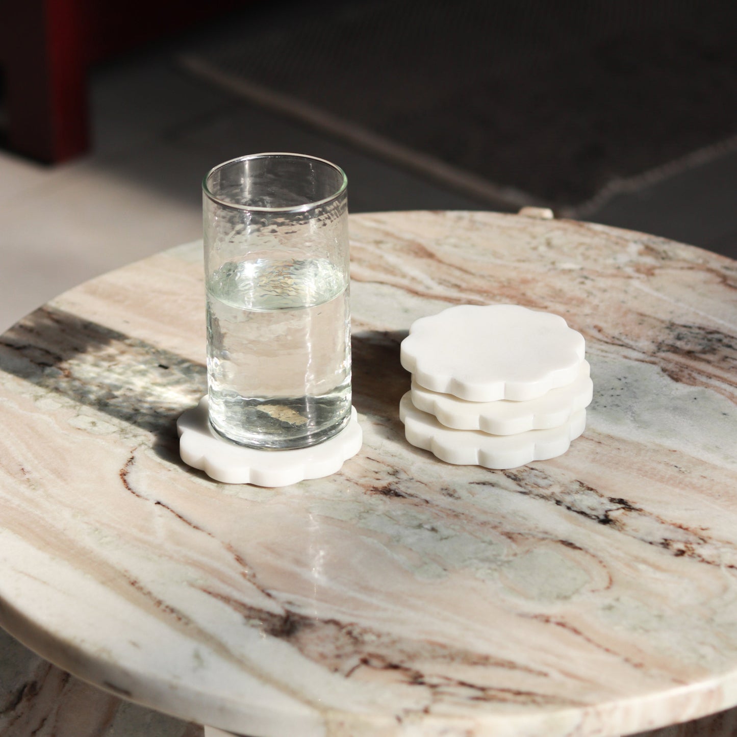 Scallop Marble Coasters | Set of 4 | White