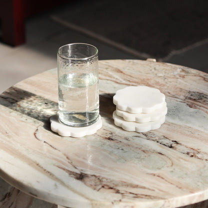 Scallop Marble Coasters | Set of 4 | White