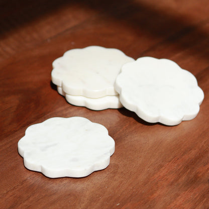 Scallop Marble Coasters | Set of 4 | White