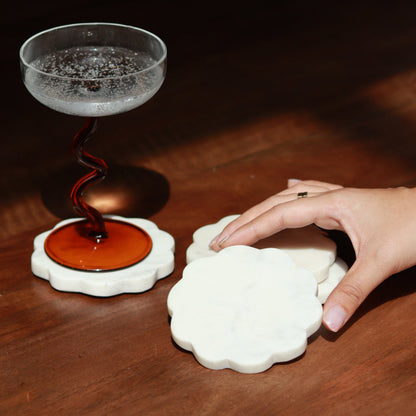 Scallop Marble Coasters | Set of 4 | White