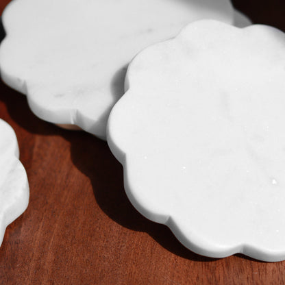 Scallop Marble Coasters | Set of 4 | White
