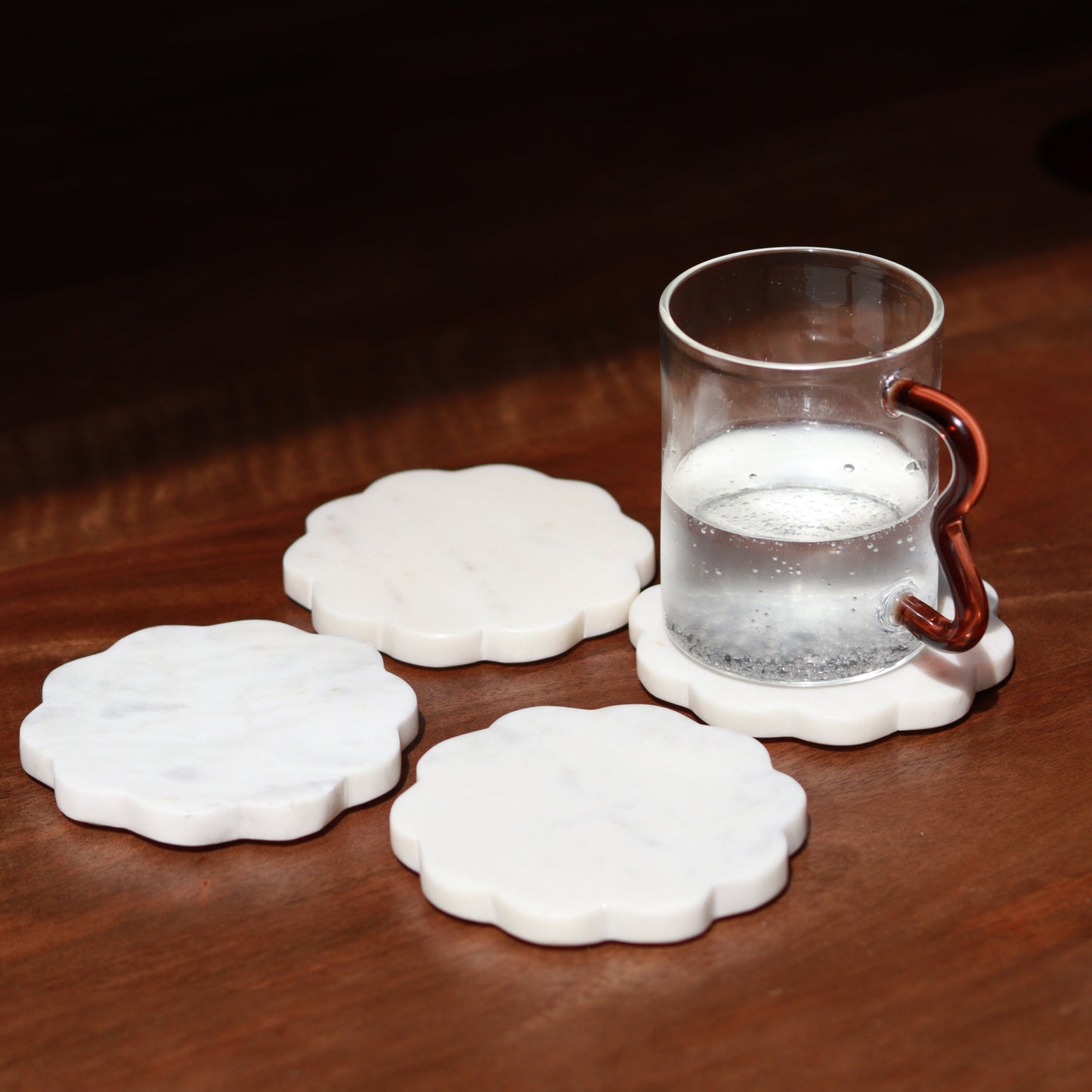 Scallop Marble Coasters | Set of 4 | White