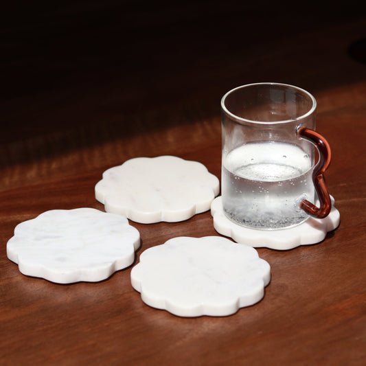 Scallop Marble Coasters | Set of 4 | White