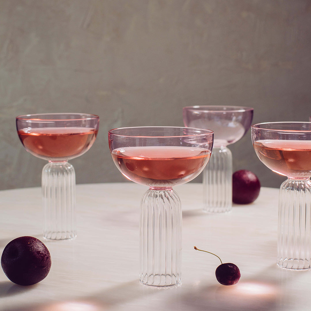 Rose Pink Cocktail Stem Glass Set | 6 In 1 Use | Colours Available