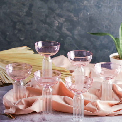 Rose Pink Cocktail Stem Glass Set | 6 In 1 Use | Colours Available
