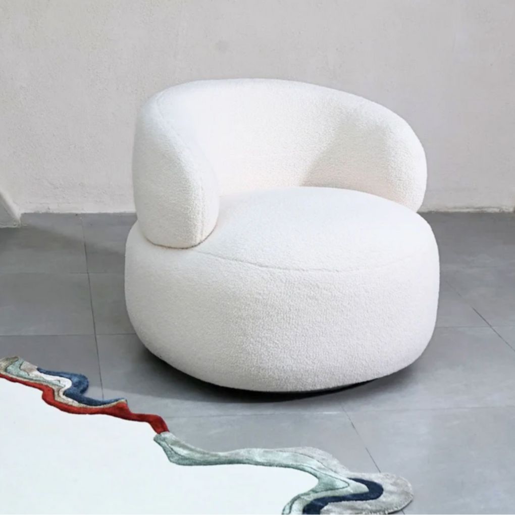 Leia Bouclé Swivel Chair in Off-White – Modern Cozy Accent Chair by Popyuli
