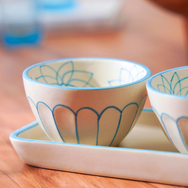 Floral Condiment Bowls With Tray | Set of 3