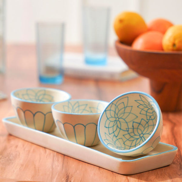 Floral Condiment Bowls With Tray | Set of 3