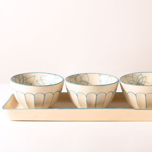 Floral Condiment Bowls With Tray | Set of 3