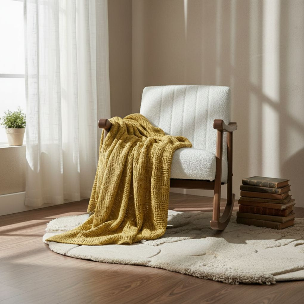 Cosy Popcorn Knitted Throw Blanket