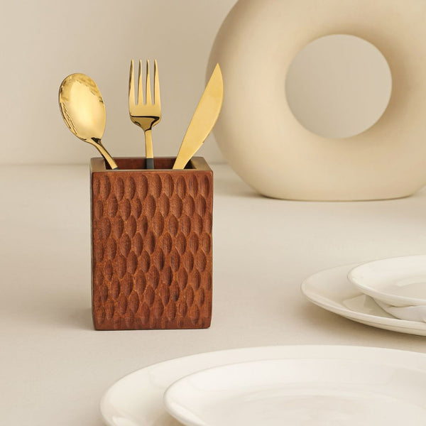 Wooden Hammered Cutlery Holder