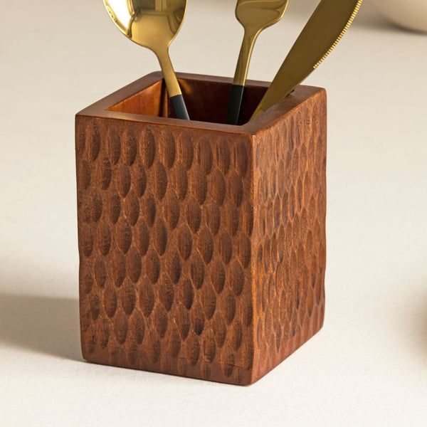 Wooden Hammered Cutlery Holder