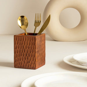 Wooden Hammered Cutlery Holder