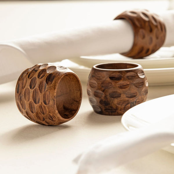 Wooden Hammered Napkin Rings | Set Of 4