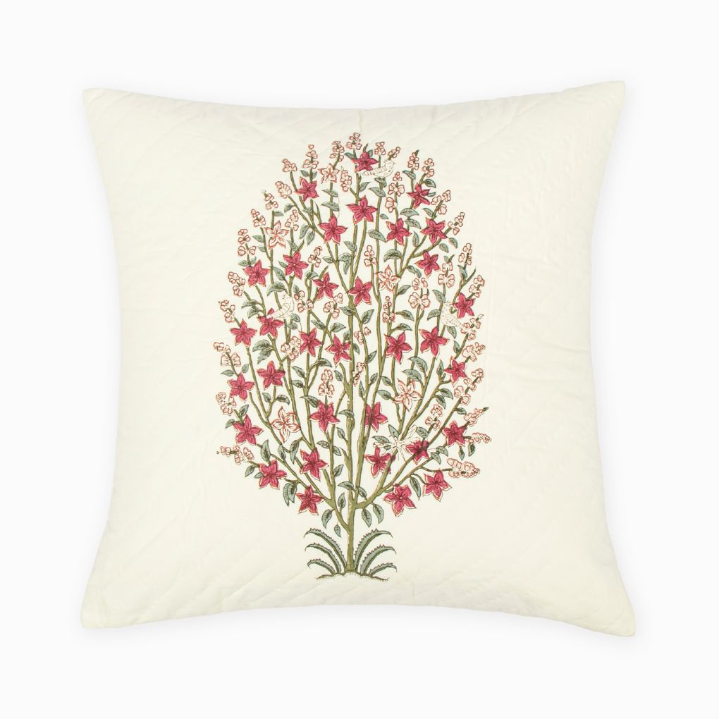 Cerise Quilted Block Printed Cushion Cover | 18" x 18" inches