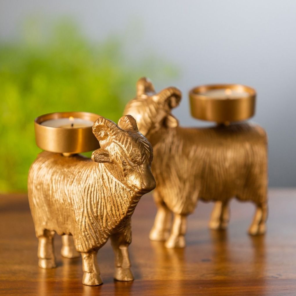 Gold Bison Tea-light Candle Holder