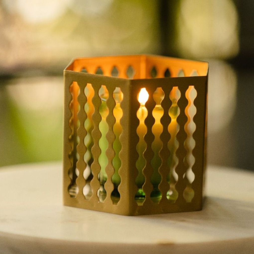 Gold Jaali Candle Holder | Set Of 2
