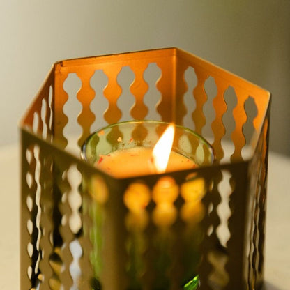 Gold Jaali Candle Holder | Set Of 2