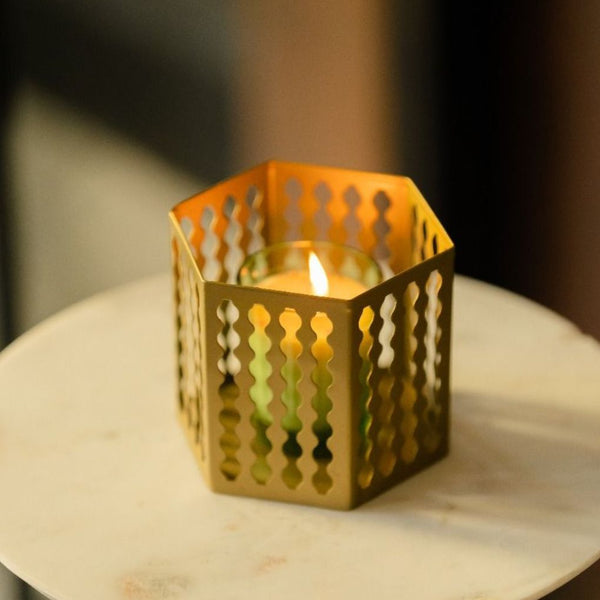 Gold Jaali Candle Holder | Set Of 2