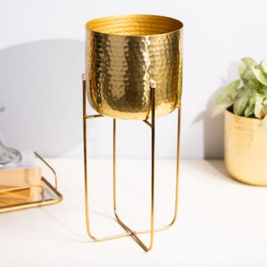 Gold Round Metal Planter With Stand