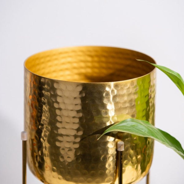Gold Round Metal Planter With Stand