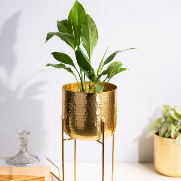 Gold Round Metal Planter With Stand