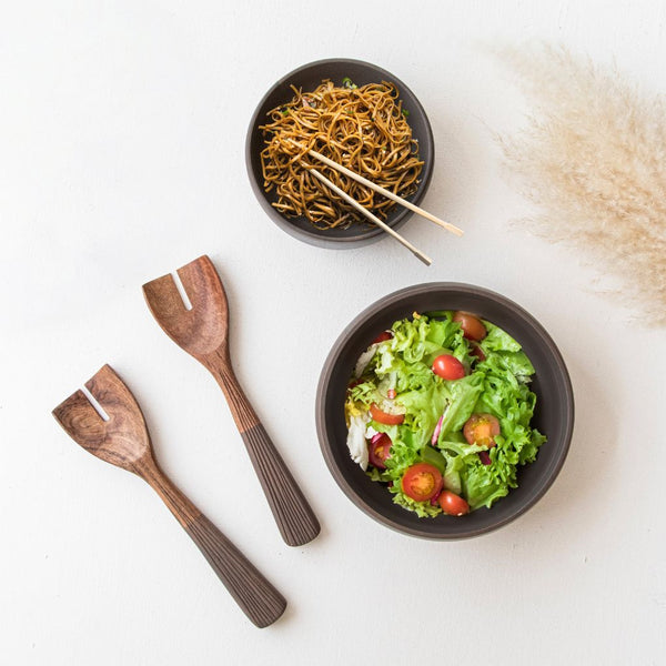 Rustic Wooden Salad Bowl With Spoons Set