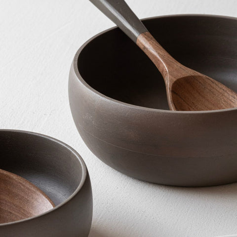 Rustic Wooden Salad Bowl With Spoons Set