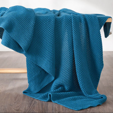 Cosy Ink Blue Knitted Throw Blanket