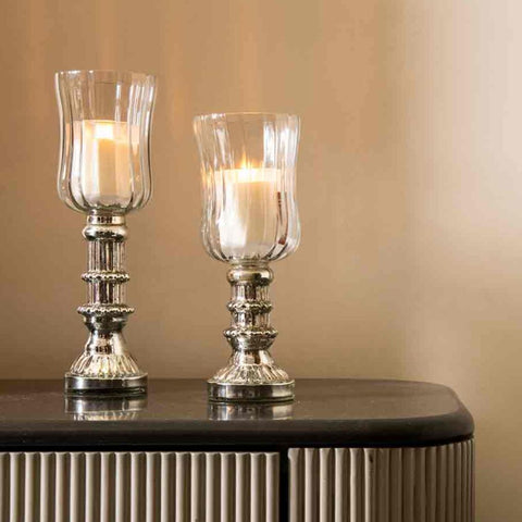Noor Shamdan Set – Glass Candle Holders with Metallic Base
