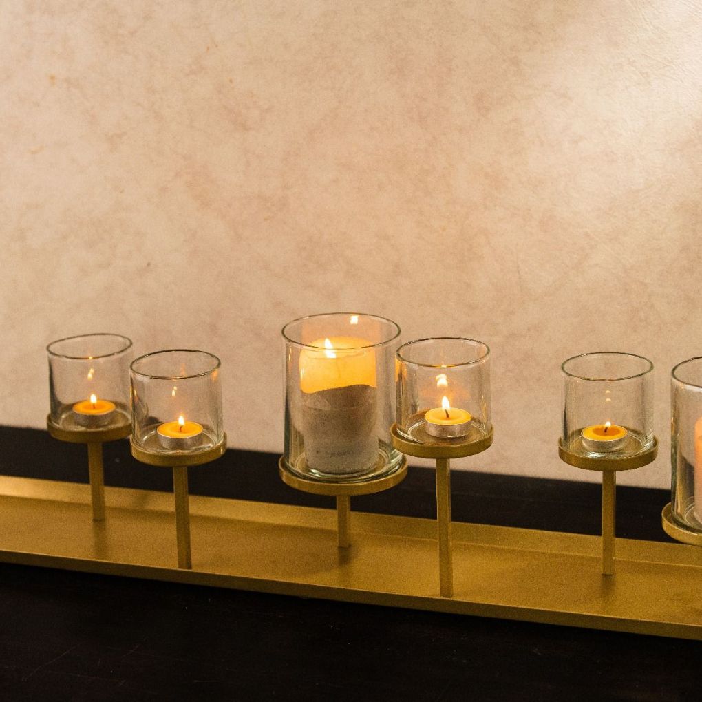 Multiple Candle Holder Tray | Gold