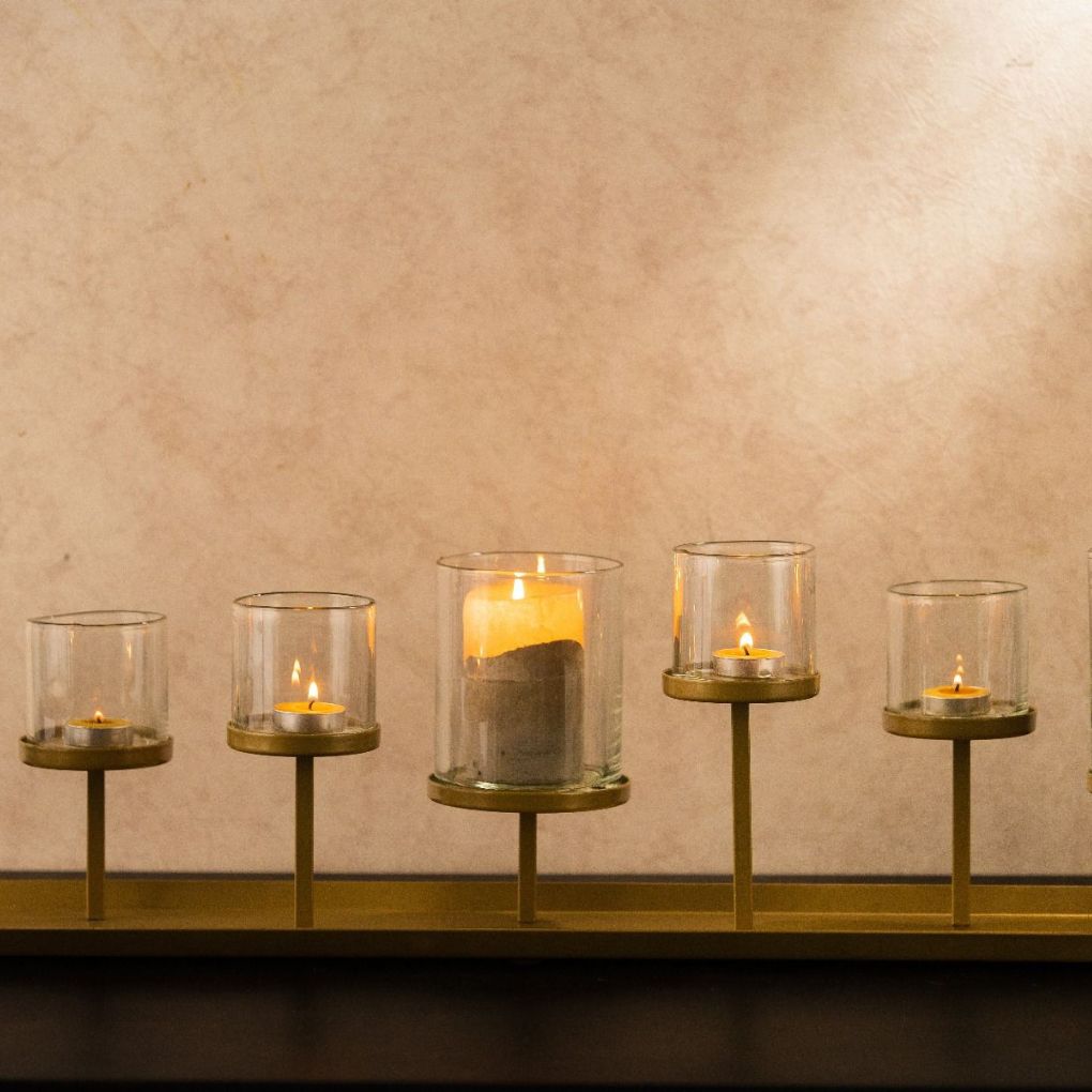 Multiple Candle Holder Tray | Gold