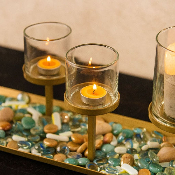 Multiple Candle Holder Tray | Gold