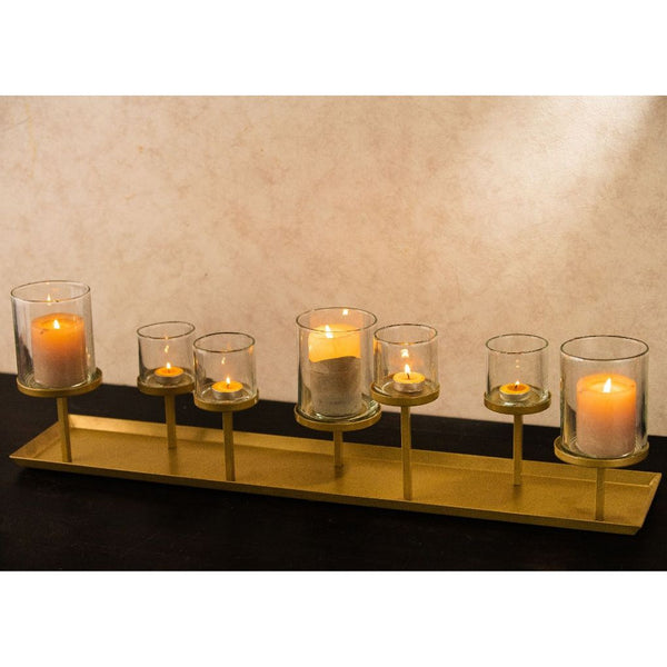 Multiple Candle Holder Tray | Gold