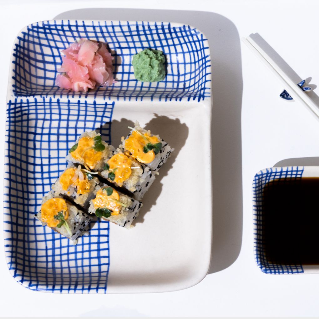 Indigo Sushi & Dip Set With Chopstick Holder