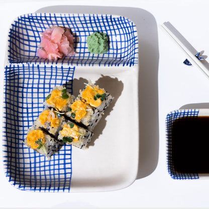Indigo Sushi & Dip Set With Chopstick Holder