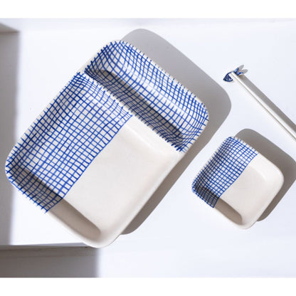 Indigo Sushi & Dip Set With Chopstick Holder
