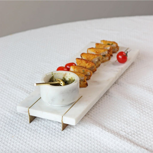 Pure White Marble Tray With Gold Base