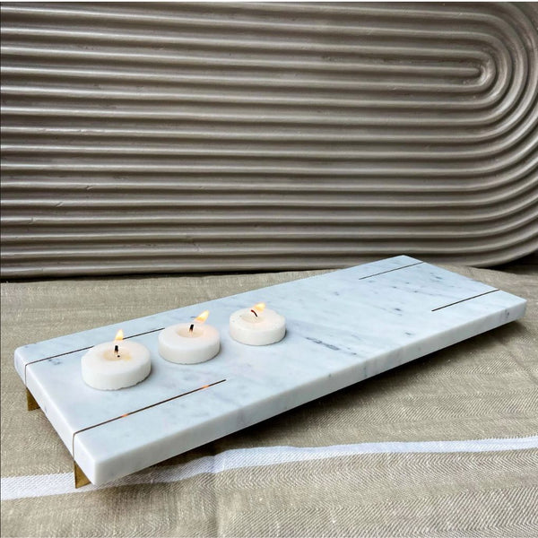 Pure White Marble Tray With Gold Base