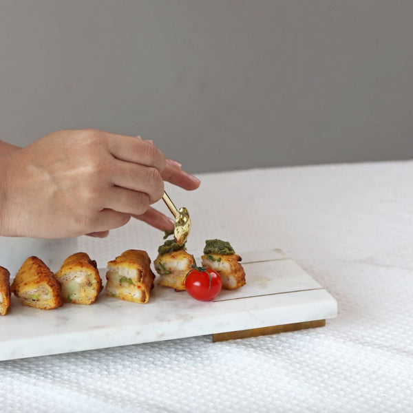 Pure White Marble Tray With Gold Base