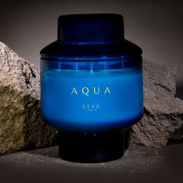 The Manhattan Aqua Scented Glass Candle | Neroli, Peppermint, Cedar wood