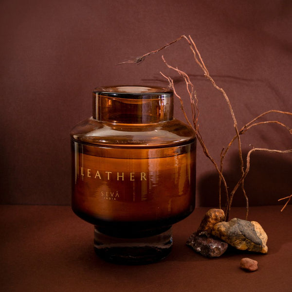 The Manhattan Leather Scented Glass Candle | Clary Sage, Amber, Cedar