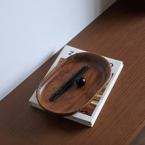 Teak Wood Hand Carved Desk Tray