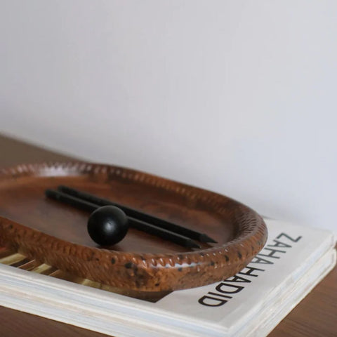 Teak Wood Hand Carved Desk Tray