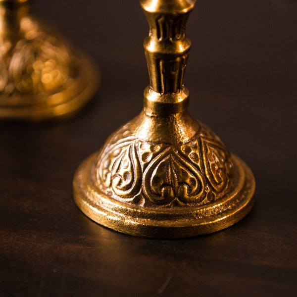 Vintage Gold Tapered Pillar Candle Holder | Set Of 2