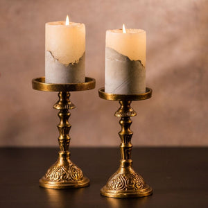 Vintage Gold Tapered Pillar Candle Holder | Set Of 2