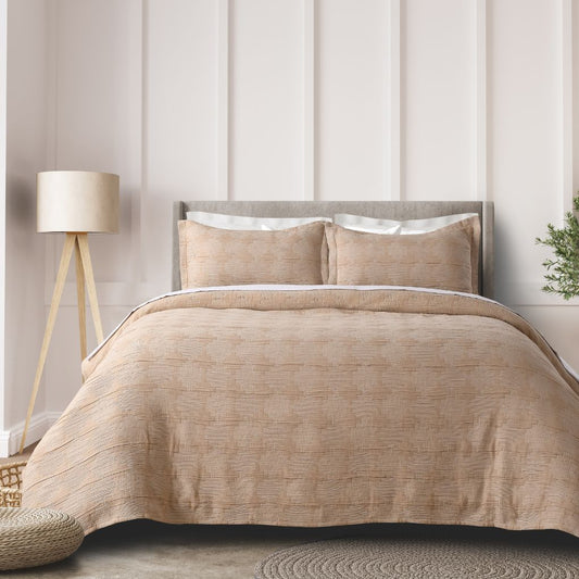 Dune Double-Cloth Cotton Bedspread - Sand (King/Queen)