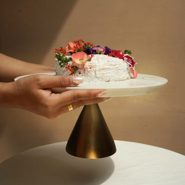 White Marble Cake Stand with Brushed Gold Base