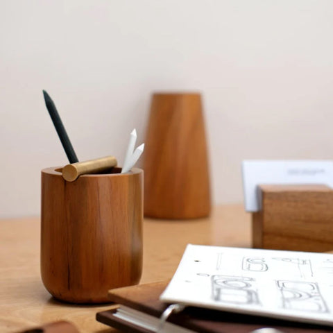Anusvāra Wood & Brass Stationery Holder