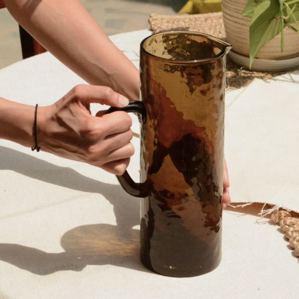 Elegant brown glass jug – artisan-made for everyday and hosting